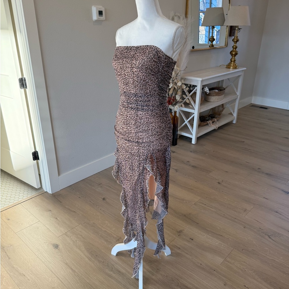 Cheetah Print Ruffle Slit SHEIN Dress